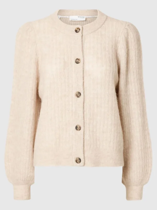 Strik>SELECTED STRUKTURERET STRIKKET CARDIGAN Beige