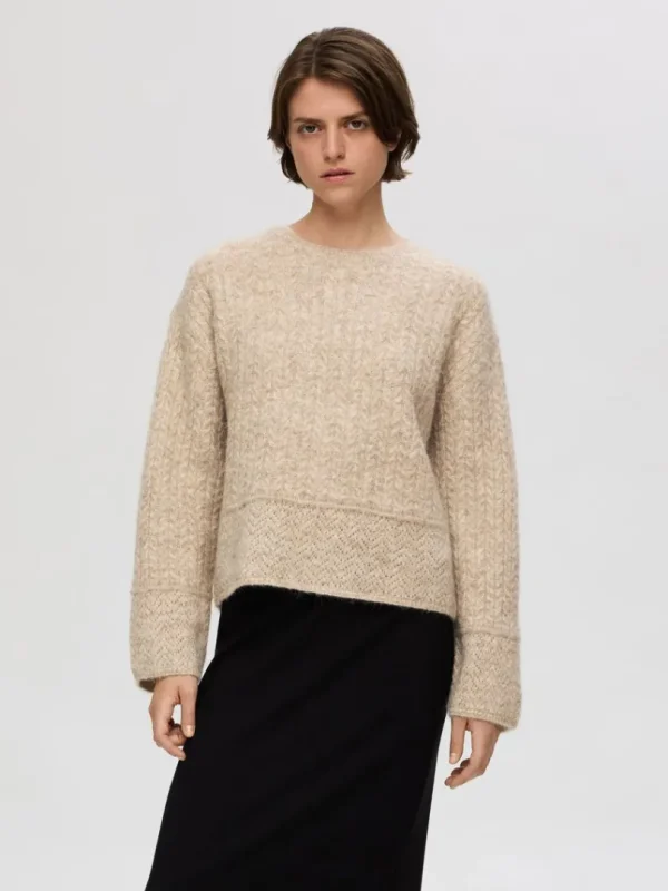 Strik>SELECTED STRUKTURERET STRIKTRØJE Beige