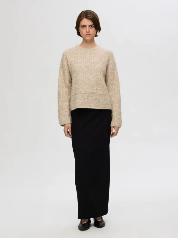 Strik>SELECTED STRUKTURERET STRIKTRØJE Beige