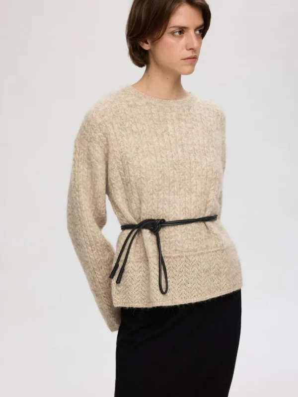 Strik>SELECTED STRUKTURERET STRIKTRØJE Beige