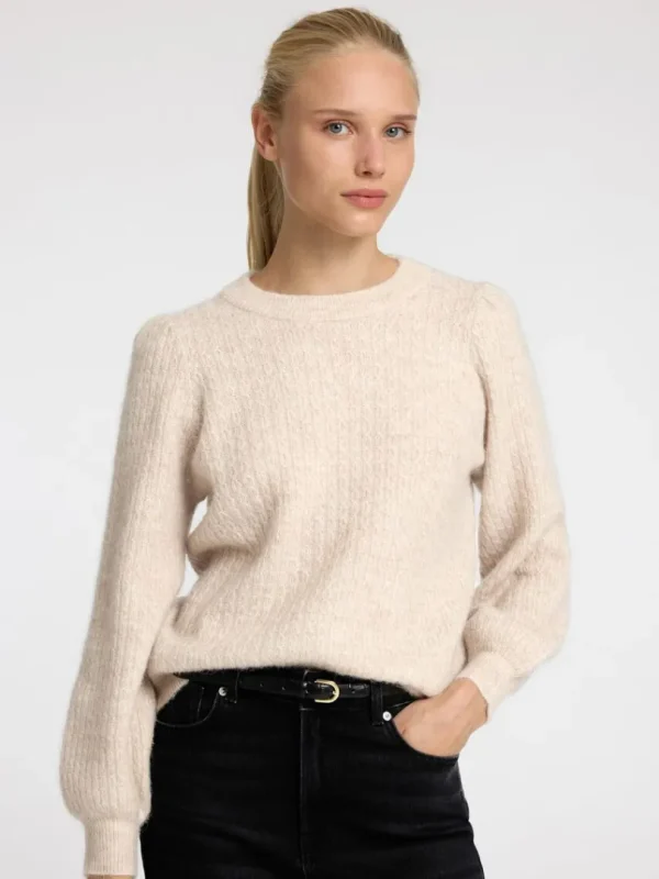 Strik>SELECTED STRUKTURERET STRIKTRØJE Beige