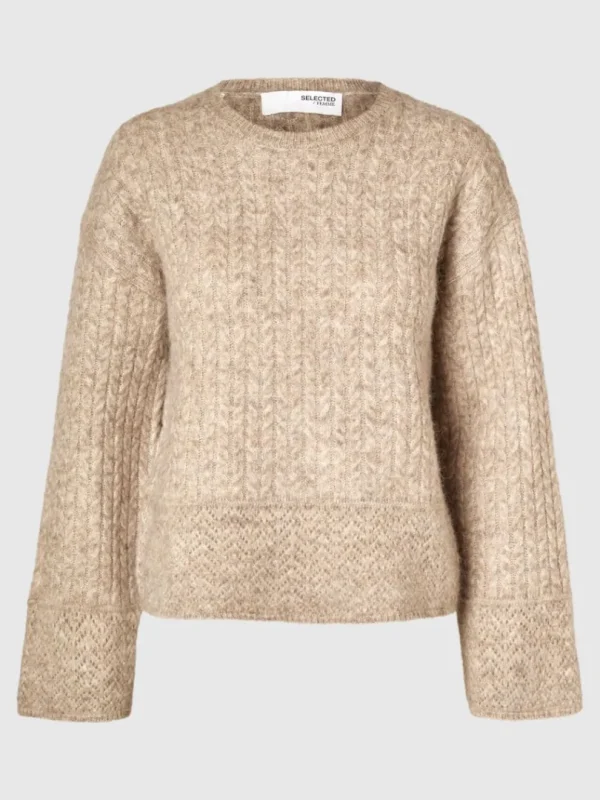 Strik>SELECTED STRUKTURERET STRIKTRØJE Beige