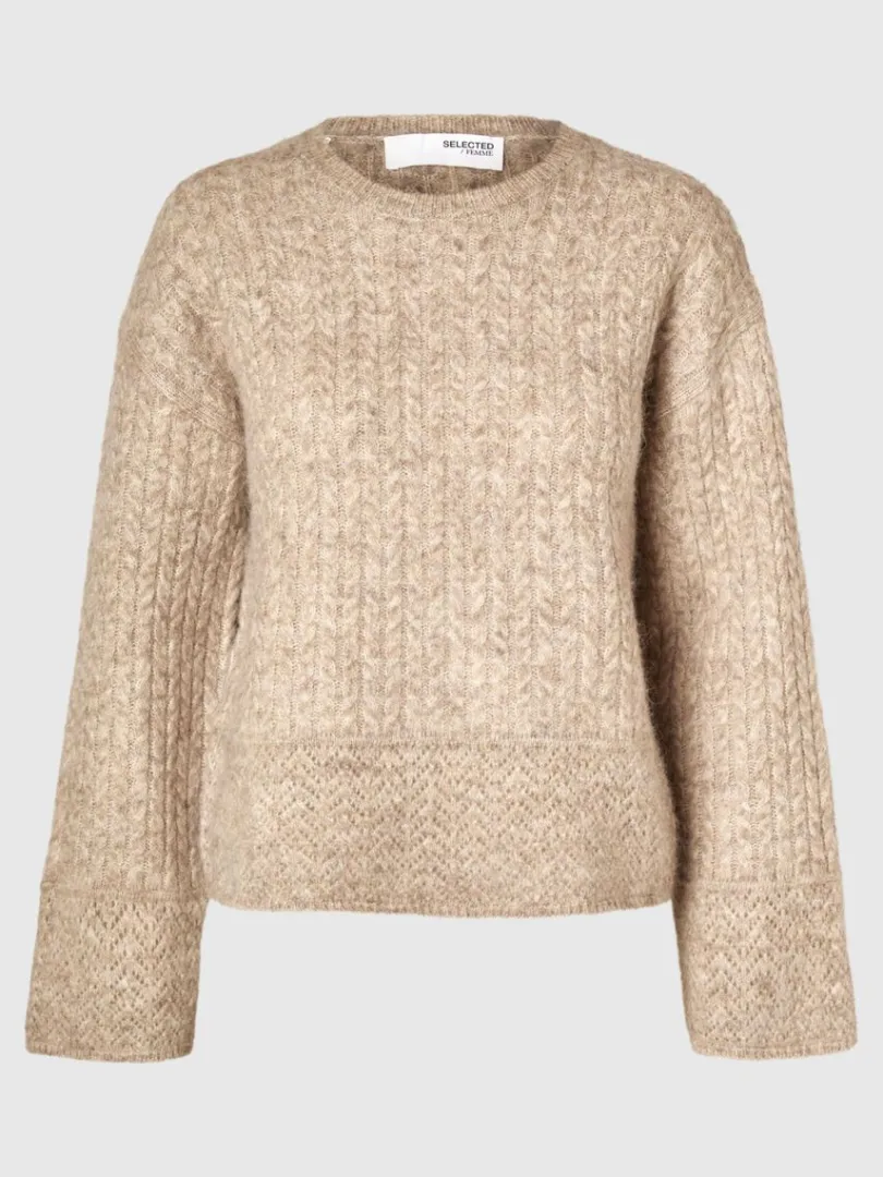 struktureret_striktrje_5.webp Strik>SELECTED STRUKTURERET STRIKTRØJE Beige