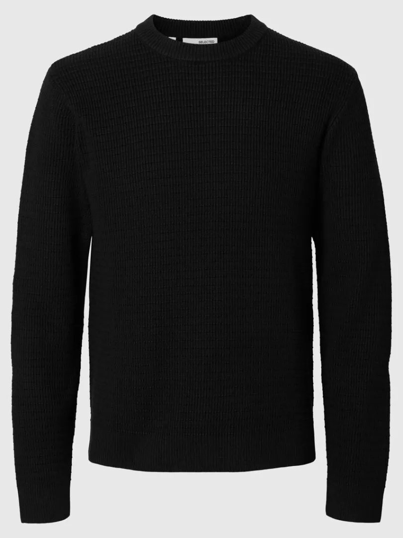 struktureret_sweater_med__0-1.webp Strik>SELECTED STRUKTURERET SWEATER MED RUND HALS Black