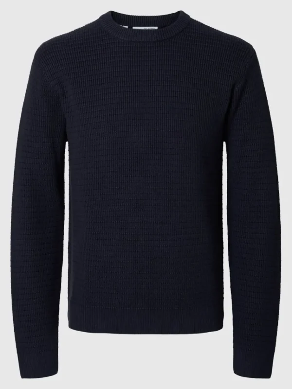 Strik>SELECTED STRUKTURERET SWEATER MED RUND HALS Blue