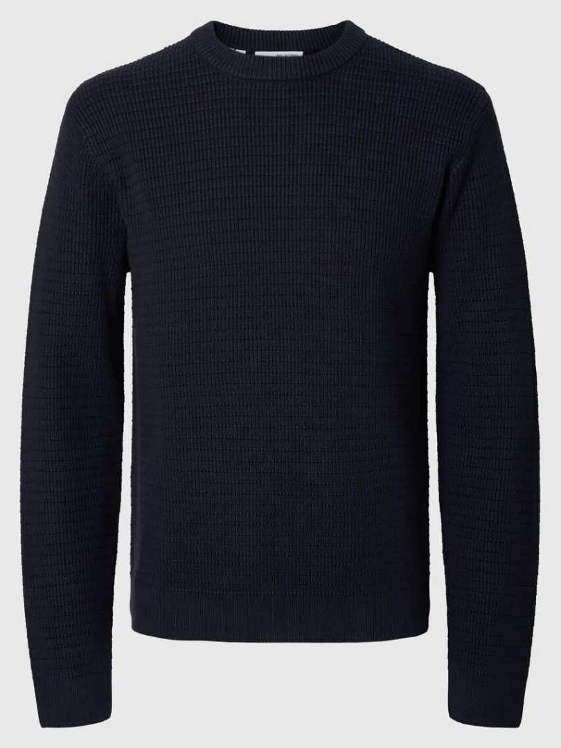 struktureret_sweater_med__0-3.webp Strik>SELECTED STRUKTURERET SWEATER MED RUND HALS Blue