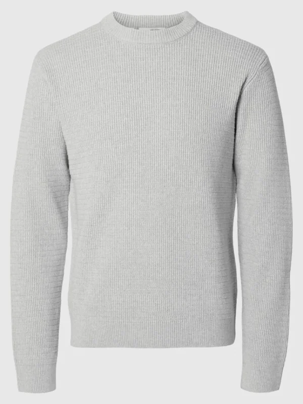 Strik>SELECTED STRUKTURERET SWEATER MED RUND HALS Grey