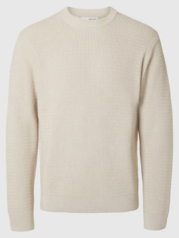 Strik>SELECTED STRUKTURERET SWEATER MED RUND HALS Beige