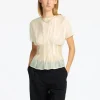 Toppe Og Bluser>SELECTED STRUKTURERET TOP MED KORTE ÆRMER Beige
