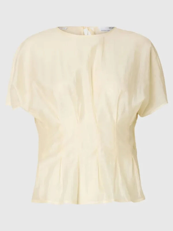 Toppe Og Bluser>SELECTED STRUKTURERET TOP MED KORTE ÆRMER Beige