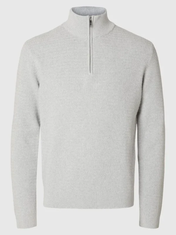 Strik>SELECTED STRUKTURERET TRØJE MED HALV LYNLÅS Grey