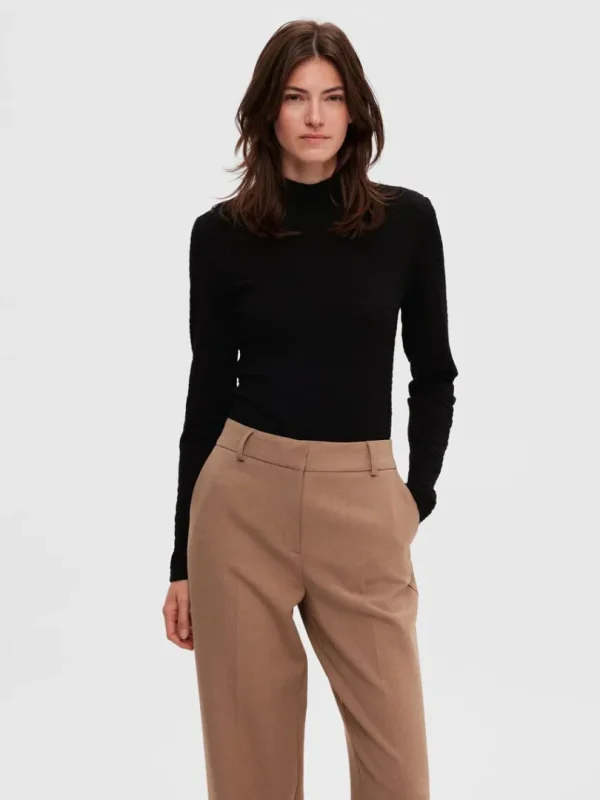 Toppe Og Bluser | Strik>SELECTED TEKSTURERET HØJ HALS STRIKKET TOP Black