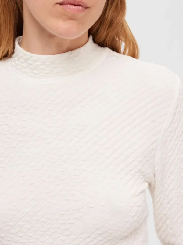 Toppe Og Bluser | Strik>SELECTED TEKSTURERET HØJ HALS STRIKKET TOP White