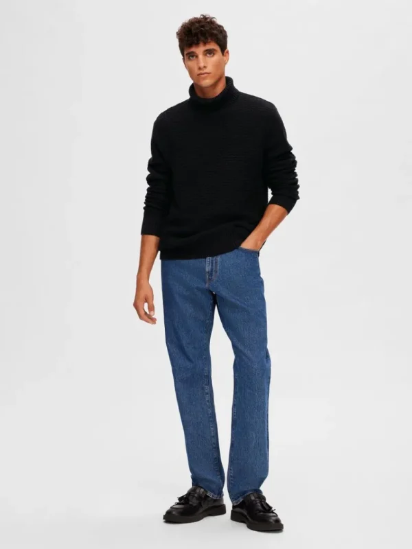 Strik>SELECTED TEKSTURERET RULLEKRAVE STRIKTRØJE Black
