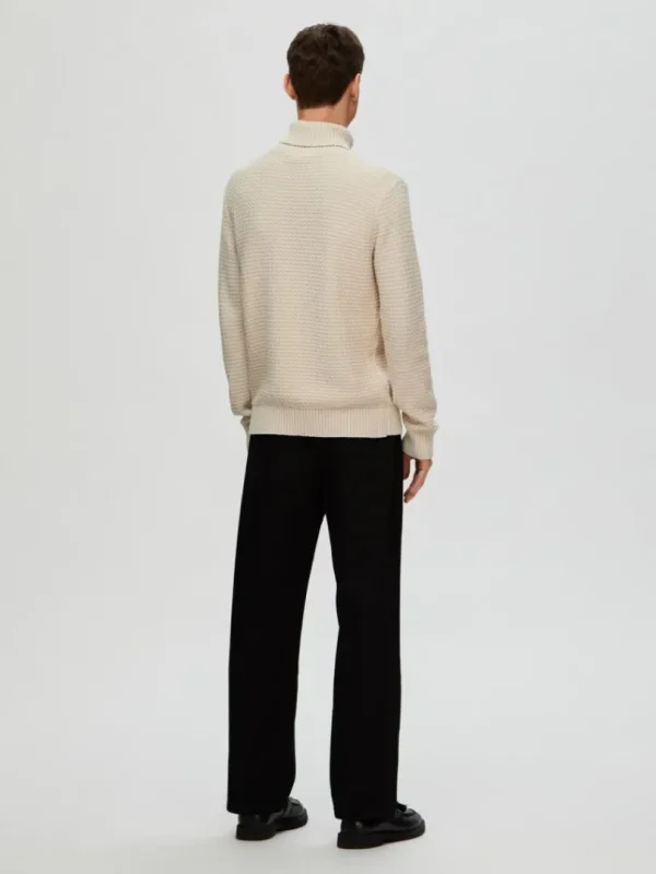 Strik>SELECTED TEKSTURERET RULLEKRAVE STRIKTRØJE Beige