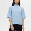 Toppe Og Bluser>SELECTED TEKSTURERET TOP MED KORTE ÆRMER Blue