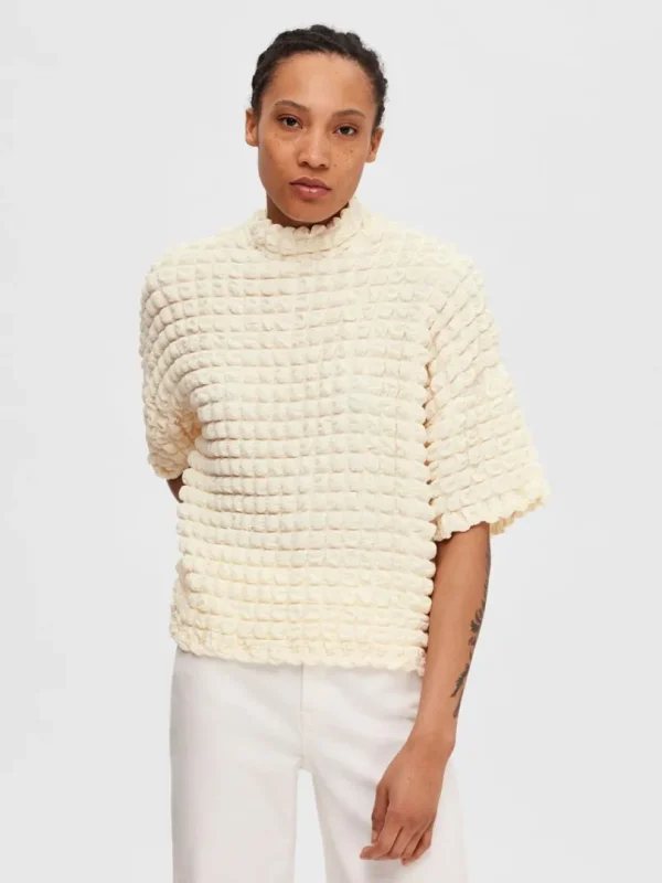 Toppe Og Bluser>SELECTED TEKSTURERET TOP MED KORTE ÆRMER White