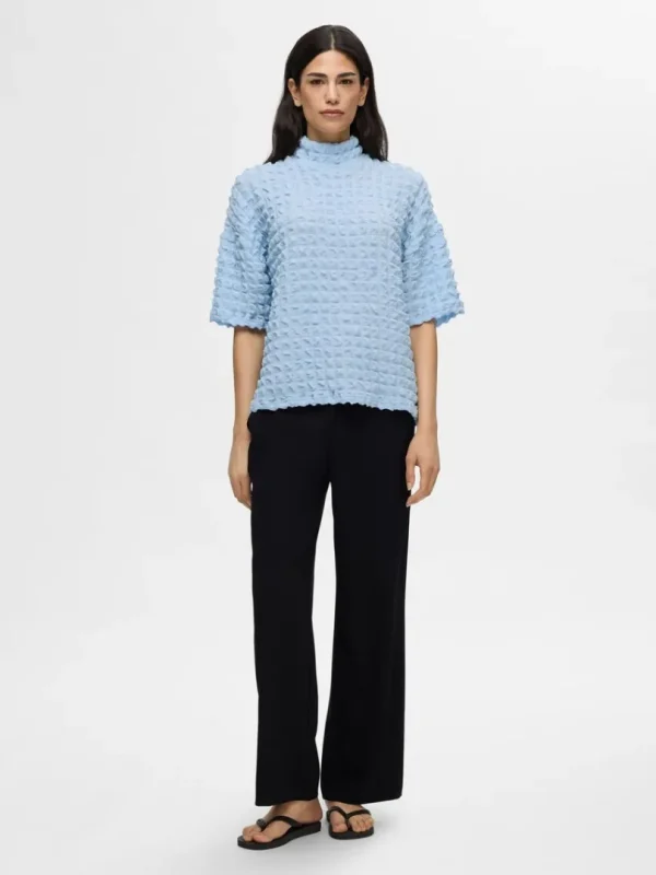 Toppe Og Bluser>SELECTED TEKSTURERET TOP MED KORTE ÆRMER Blue