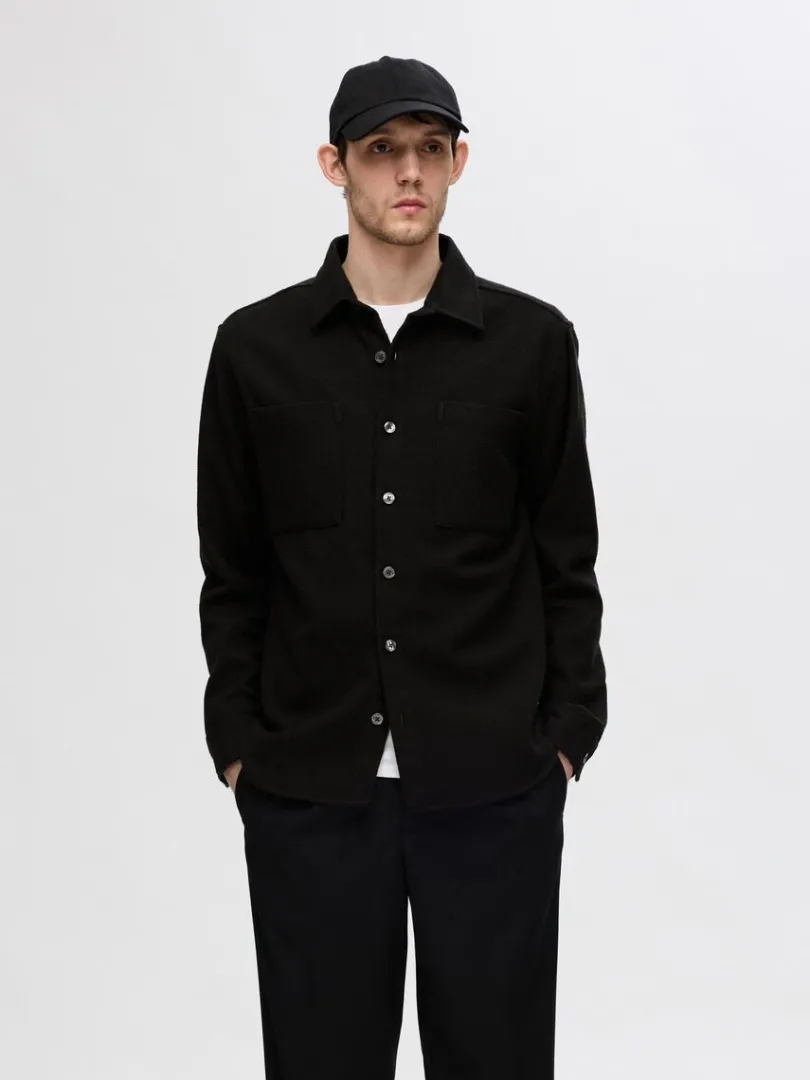 twill_overshirt_0-2.webp Overtøj | Skjorter>SELECTED TWILL OVERSHIRT Black