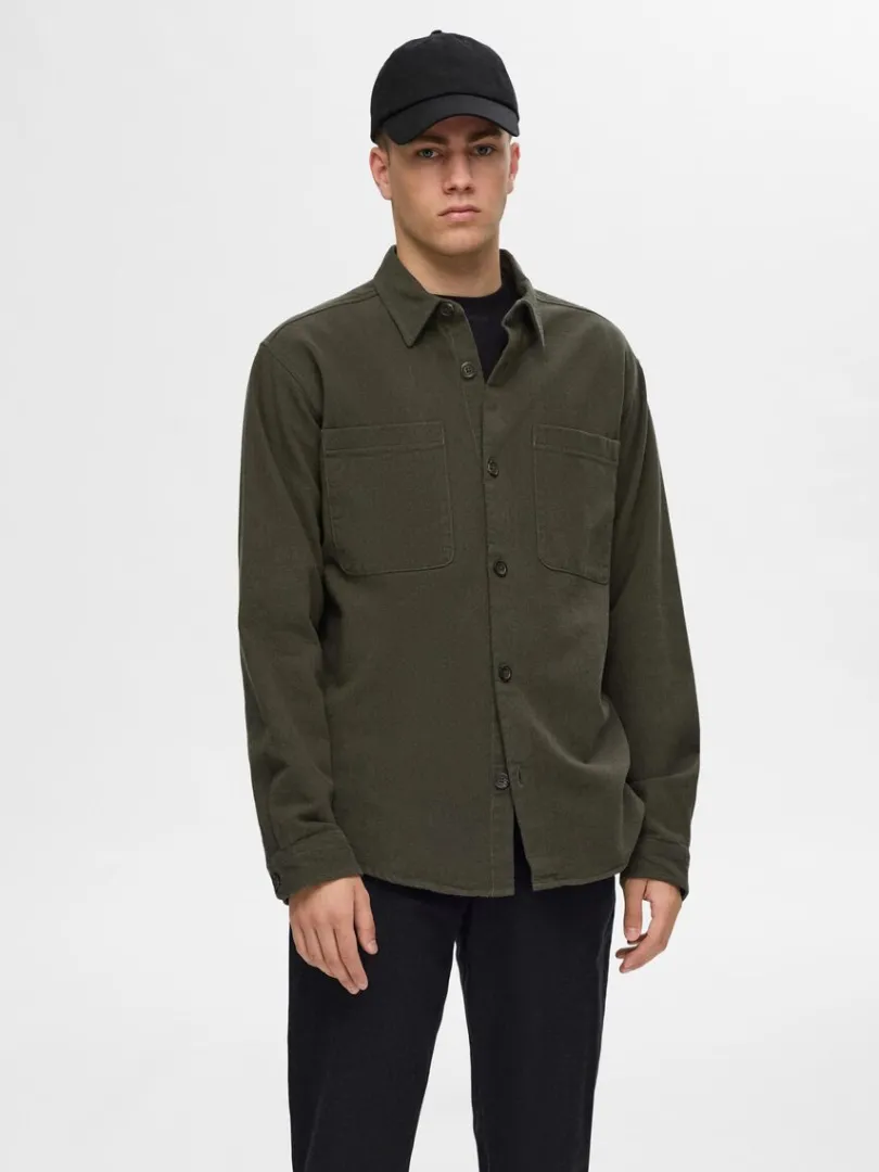 twill_overshirt_0.webp Overtøj | Skjorter>SELECTED TWILL OVERSHIRT Green