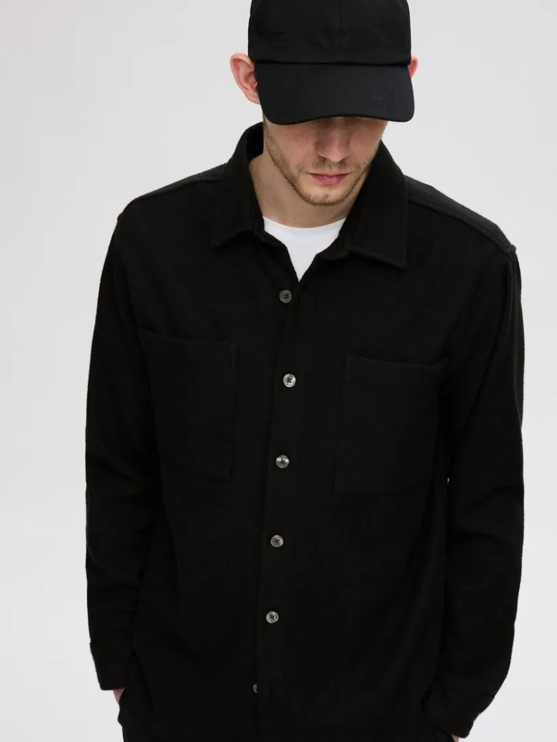 twill_overshirt_3-2.webp Overtøj | Skjorter>SELECTED TWILL OVERSHIRT Black
