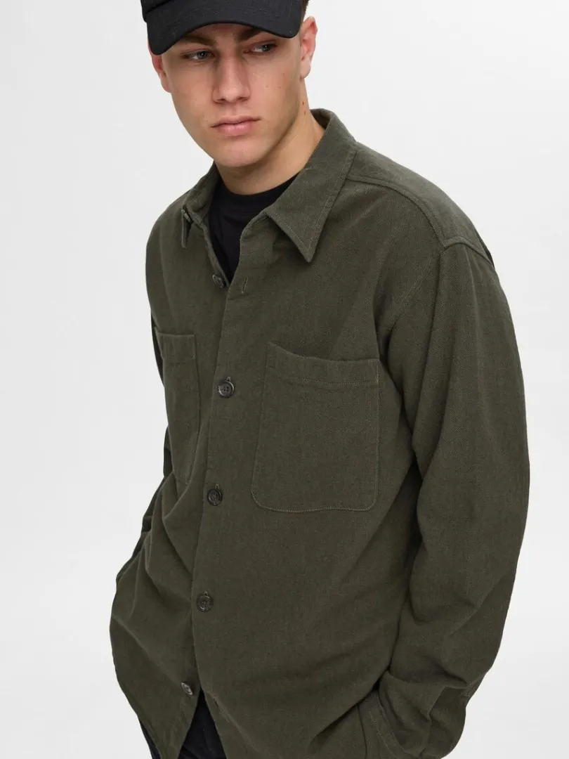 twill_overshirt_3.webp Overtøj | Skjorter>SELECTED TWILL OVERSHIRT Green