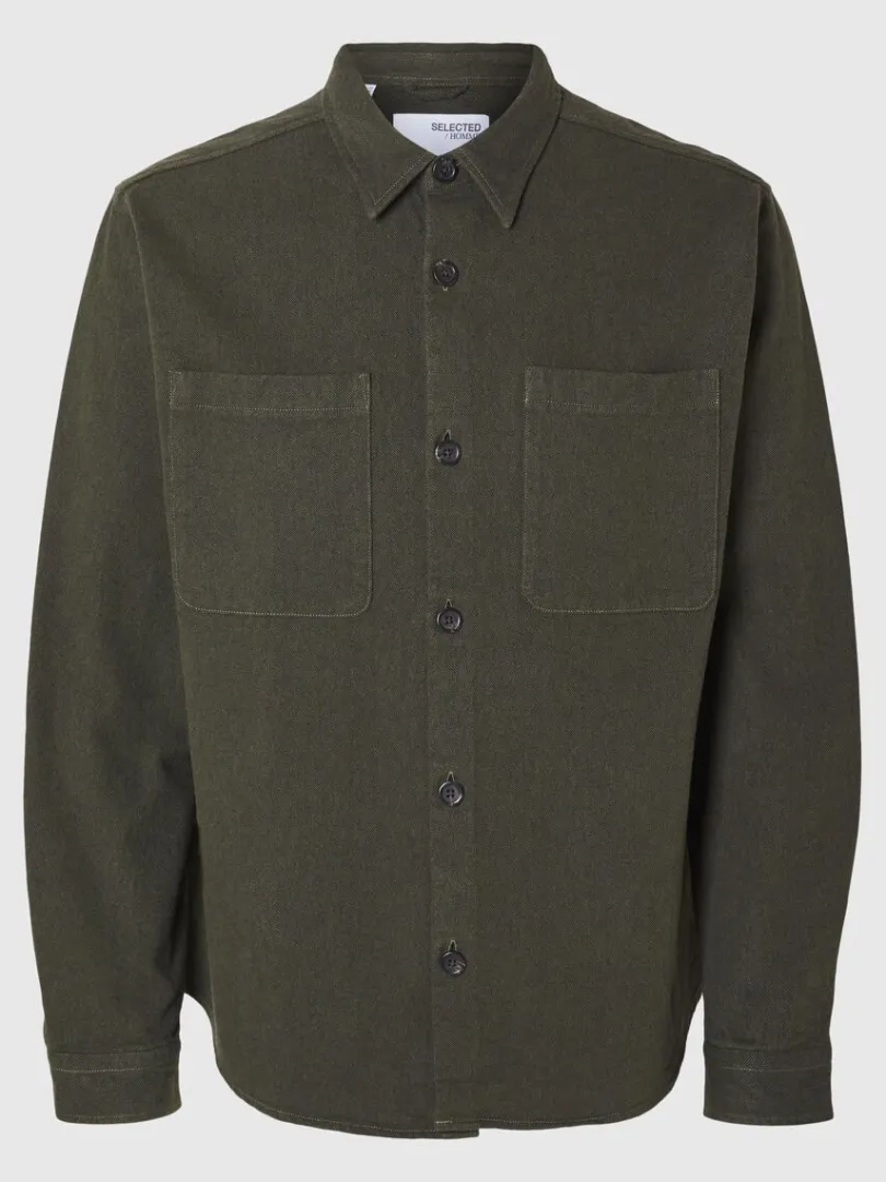 twill_overshirt_4.webp Overtøj | Skjorter>SELECTED TWILL OVERSHIRT Green