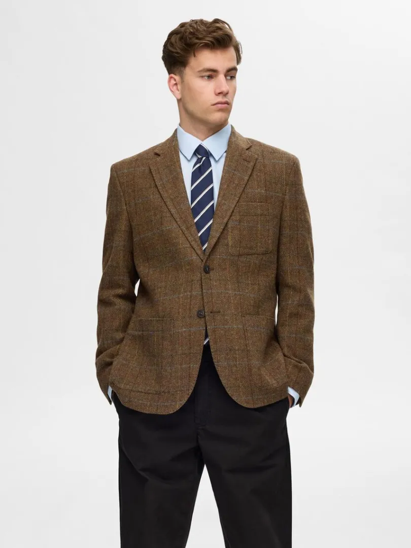 uld_blazer_0.webp Overtøj | Jakkesæt & Blazers>SELECTED 100% ULD BLAZER Brown