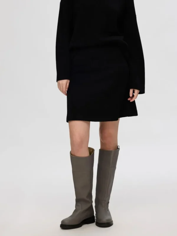 Nederdele>SELECTED 100% ULD MININEDERDEL Black