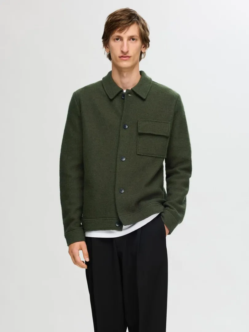 uld_shacket_0-2.webp Overtøj | Strik>SELECTED 100% ULD SHACKET Green