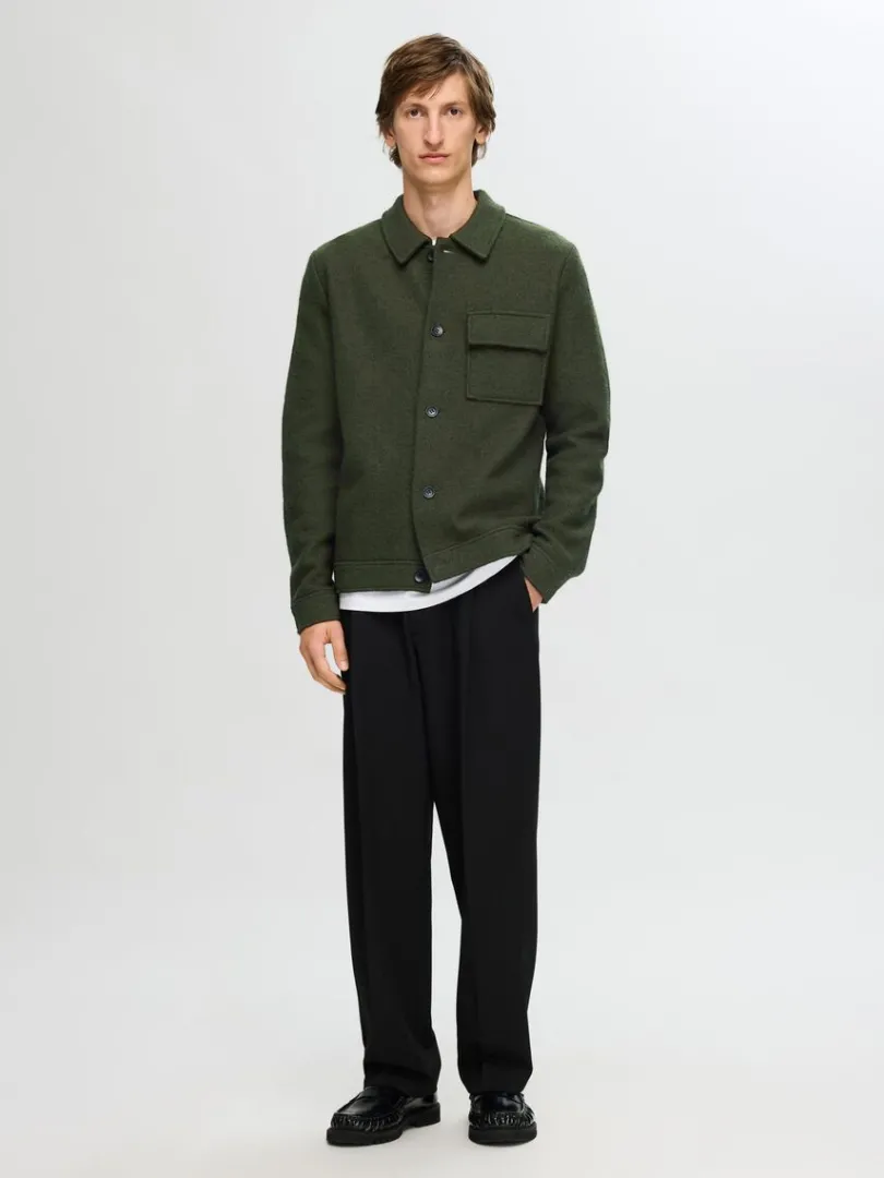 uld_shacket_1-1.webp Overtøj | Strik>SELECTED 100% ULD SHACKET Green
