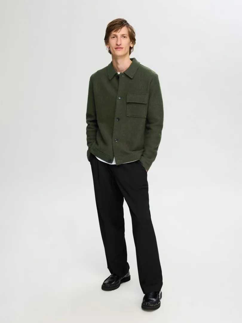 uld_shacket_2-1.webp Overtøj | Strik>SELECTED 100% ULD SHACKET Green