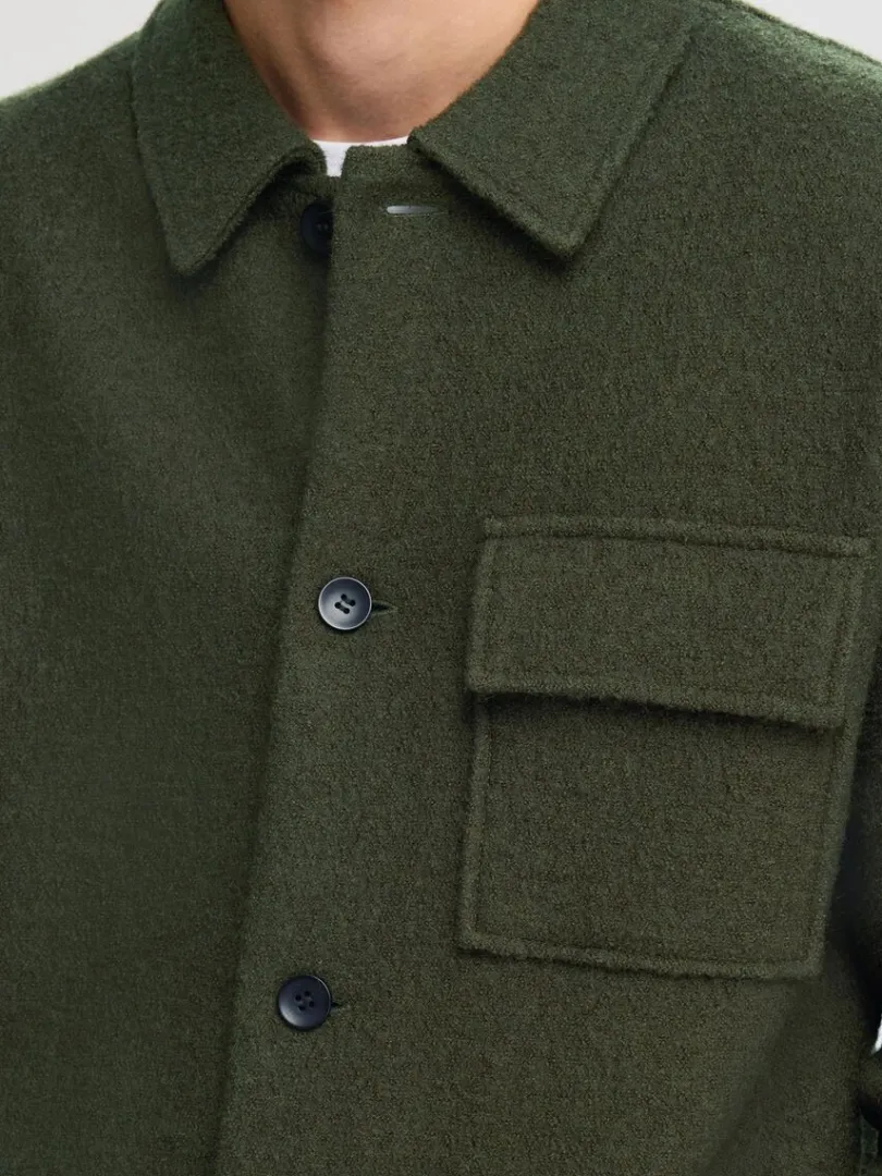 uld_shacket_3-1.webp Overtøj | Strik>SELECTED 100% ULD SHACKET Green
