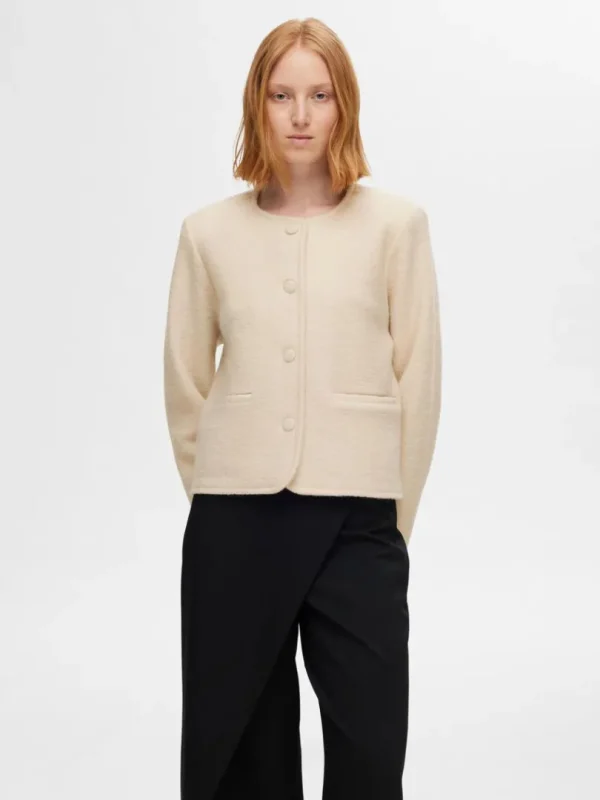 Strik>SELECTED 100% ULD STRIKKET CARDIGAN Beige