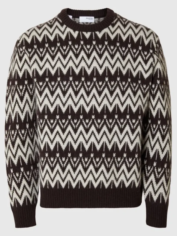 Strik>SELECTED 100% ULD SWEATER MED RUND HALS Brown