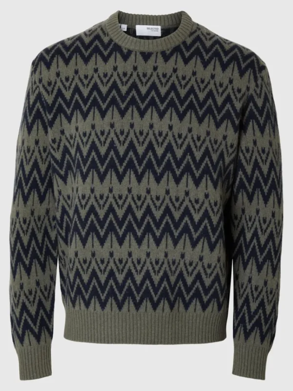 Strik>SELECTED 100% ULD SWEATER MED RUND HALS Green