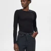Toppe Og Bluser>SELECTED 100% ULD TOP MED LANGE ÆRMER Black