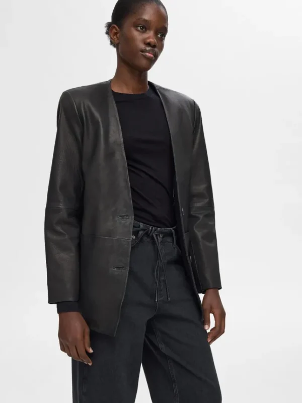 Toppe Og Bluser>SELECTED 100% ULD TOP MED LANGE ÆRMER Black