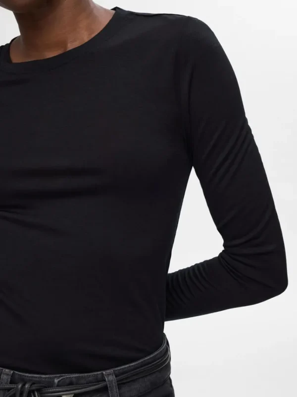 Toppe Og Bluser>SELECTED 100% ULD TOP MED LANGE ÆRMER Black