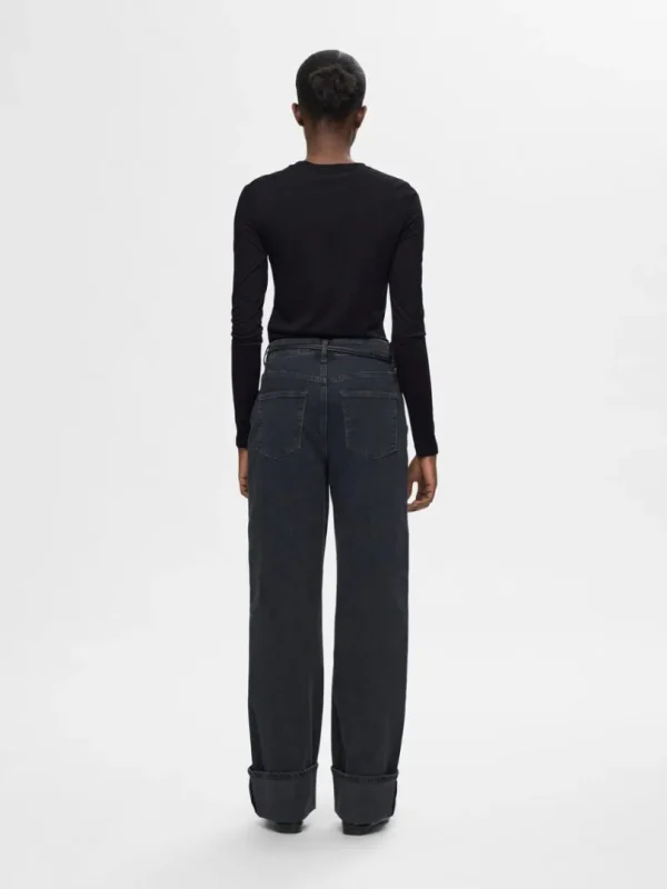 Toppe Og Bluser>SELECTED 100% ULD TOP MED LANGE ÆRMER Black