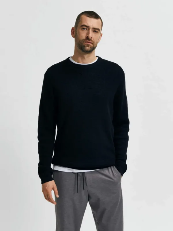 Strik>SELECTED VAFFELSTRIK STRIKTRØJE Black