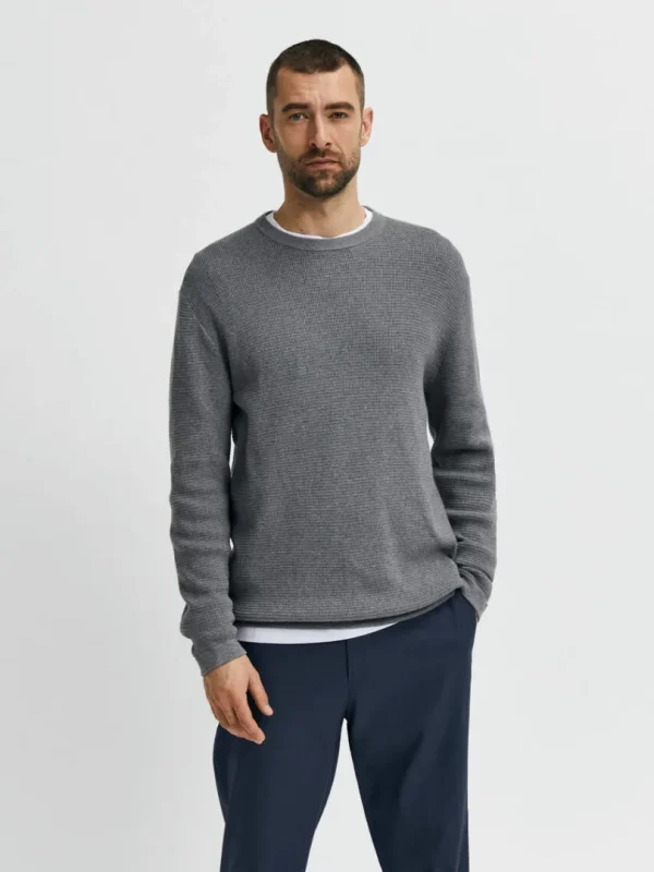 Strik>SELECTED VAFFELSTRIK STRIKTRØJE Grey