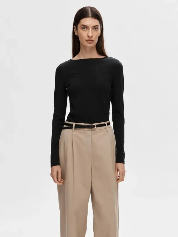 T-shirts>SELECTED VENDBAR LANGÆRMET T-SHIRT Black