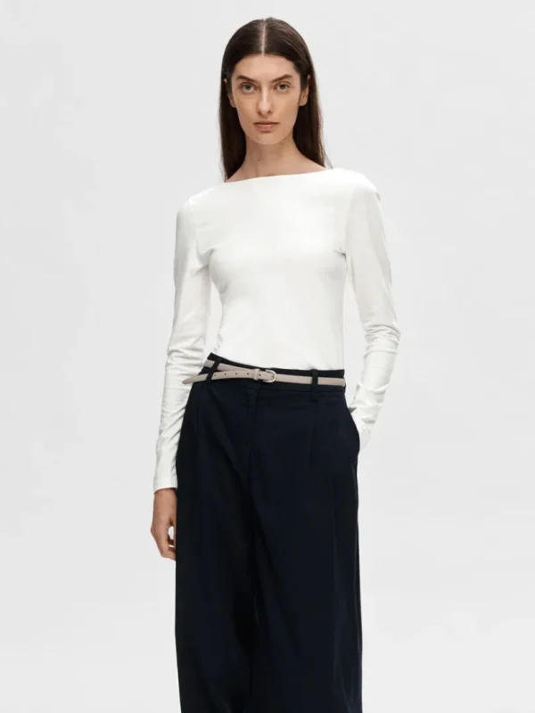 T-shirts>SELECTED VENDBAR LANGÆRMET T-SHIRT White