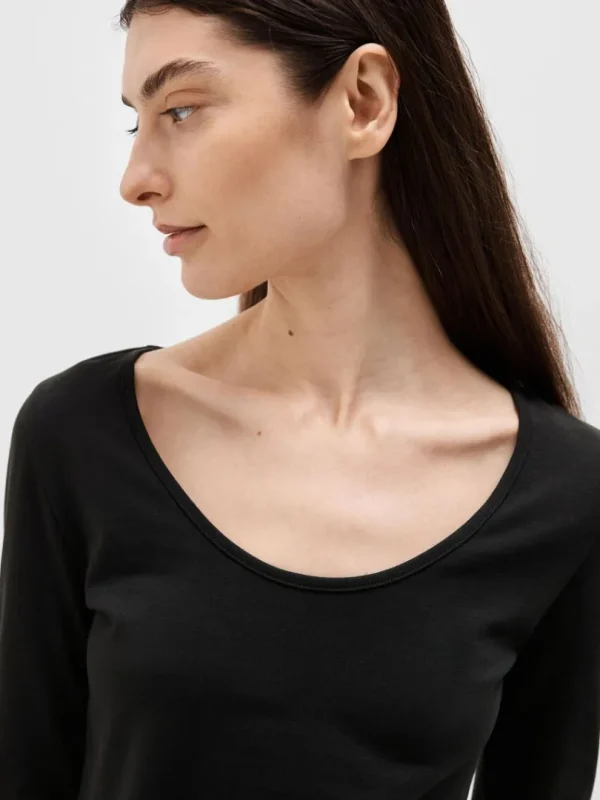 T-shirts>SELECTED VENDBAR LANGÆRMET T-SHIRT Black