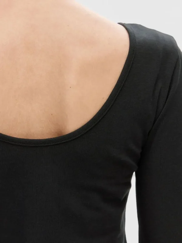 T-shirts>SELECTED VENDBAR LANGÆRMET T-SHIRT Black
