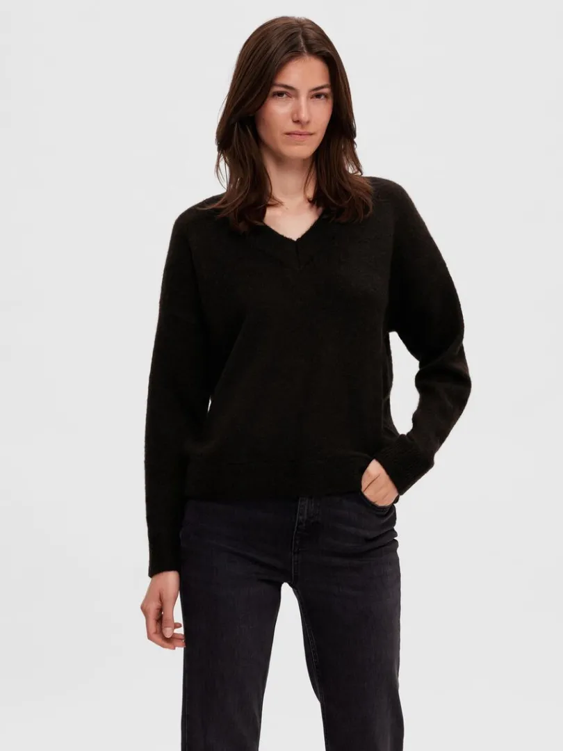 vhals_pullover_0.webp Strik>SELECTED V-HALS PULLOVER Black