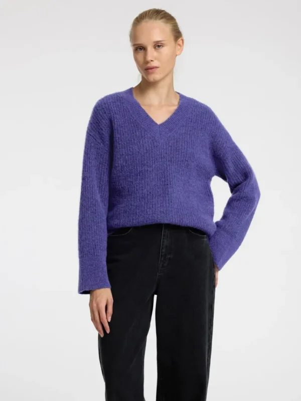 Strik>SELECTED V-HALS STRIKTRØJE Purple