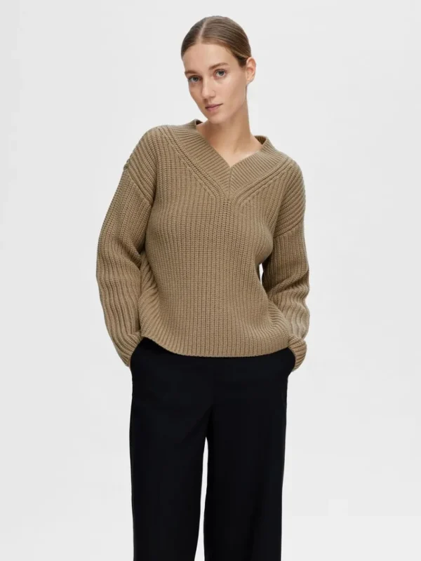 Strik>SELECTED V-HALS STRIKTRØJE Brown