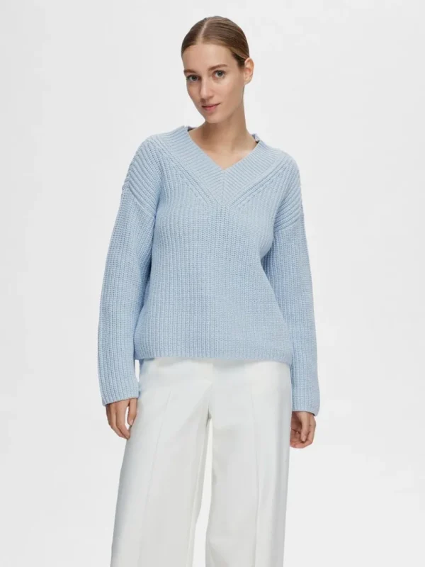 Strik>SELECTED V-HALS STRIKTRØJE Blue